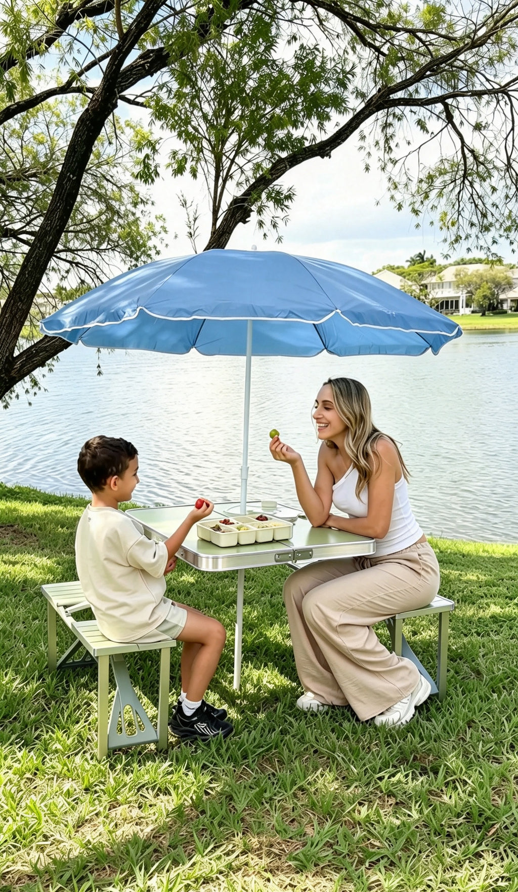 Portable Folding Picnic Table Set with Umbrella