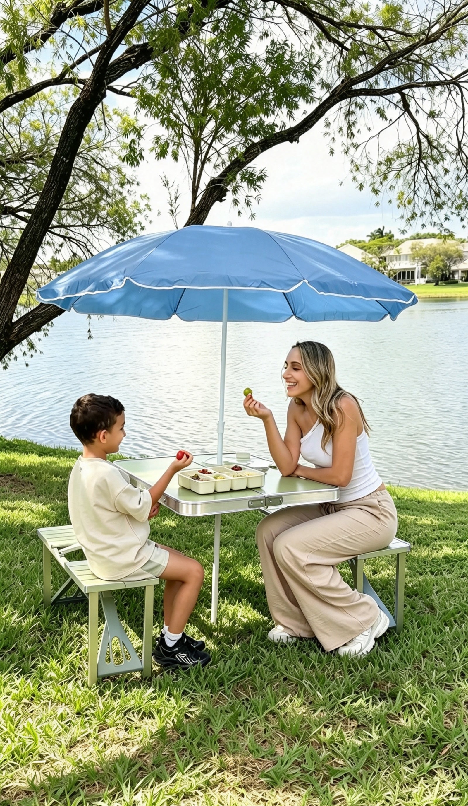 Portable Folding Picnic Table Set with Umbrella