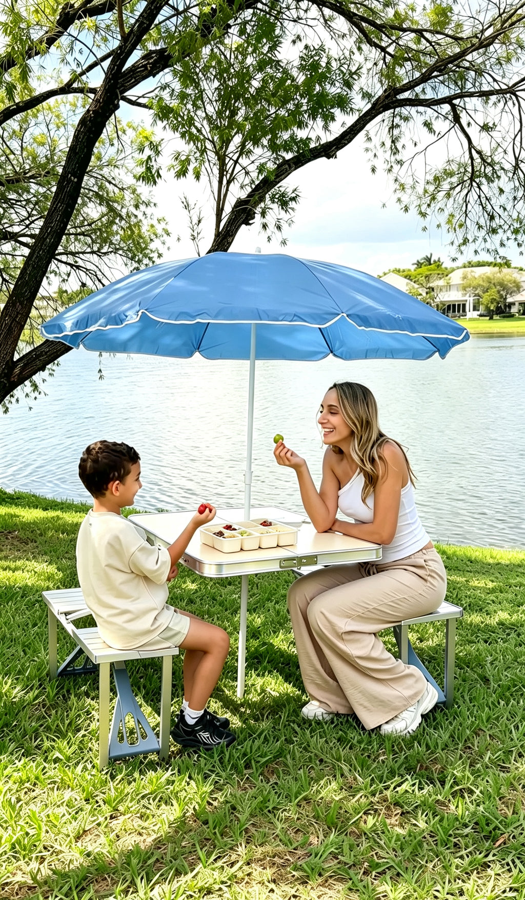 Portable Folding Picnic Table Set with Umbrella