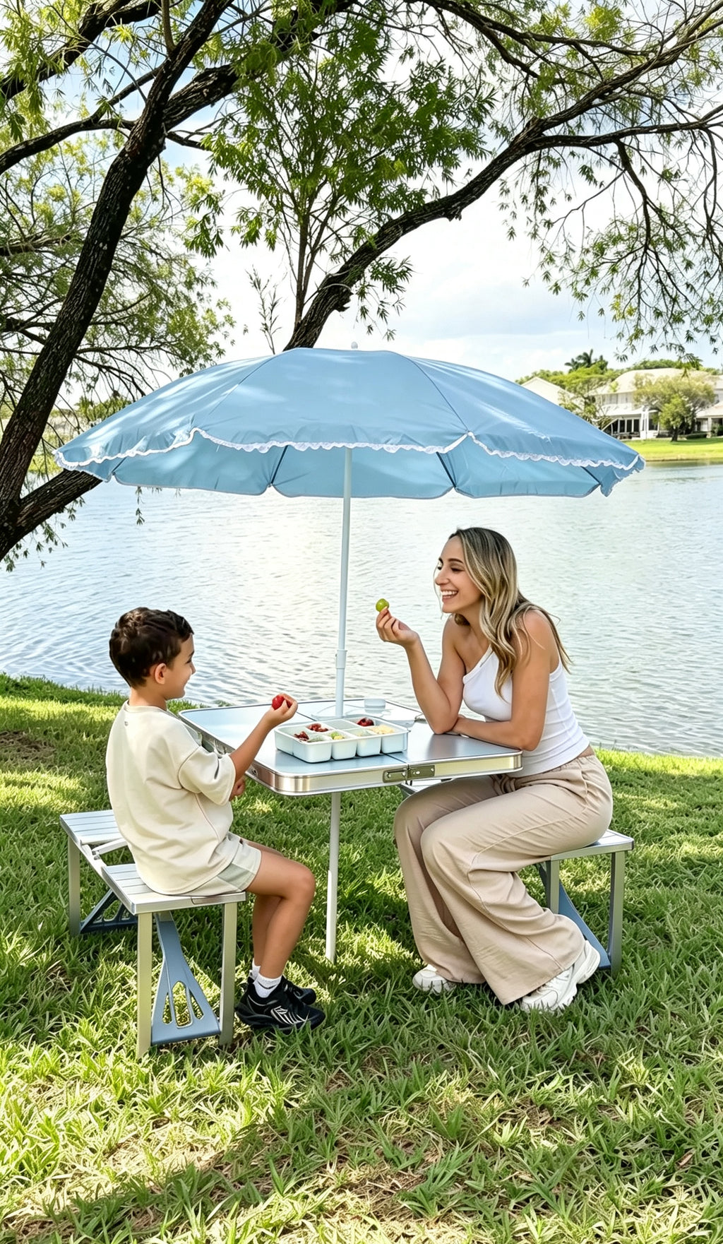 Portable Folding Picnic Table Set with Umbrella